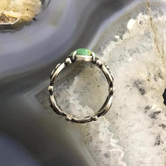 Jody Naranjo Sterling Diamond Shape Green Turquoise Petroglyph Ring Size 9 - Picture 8 of 10